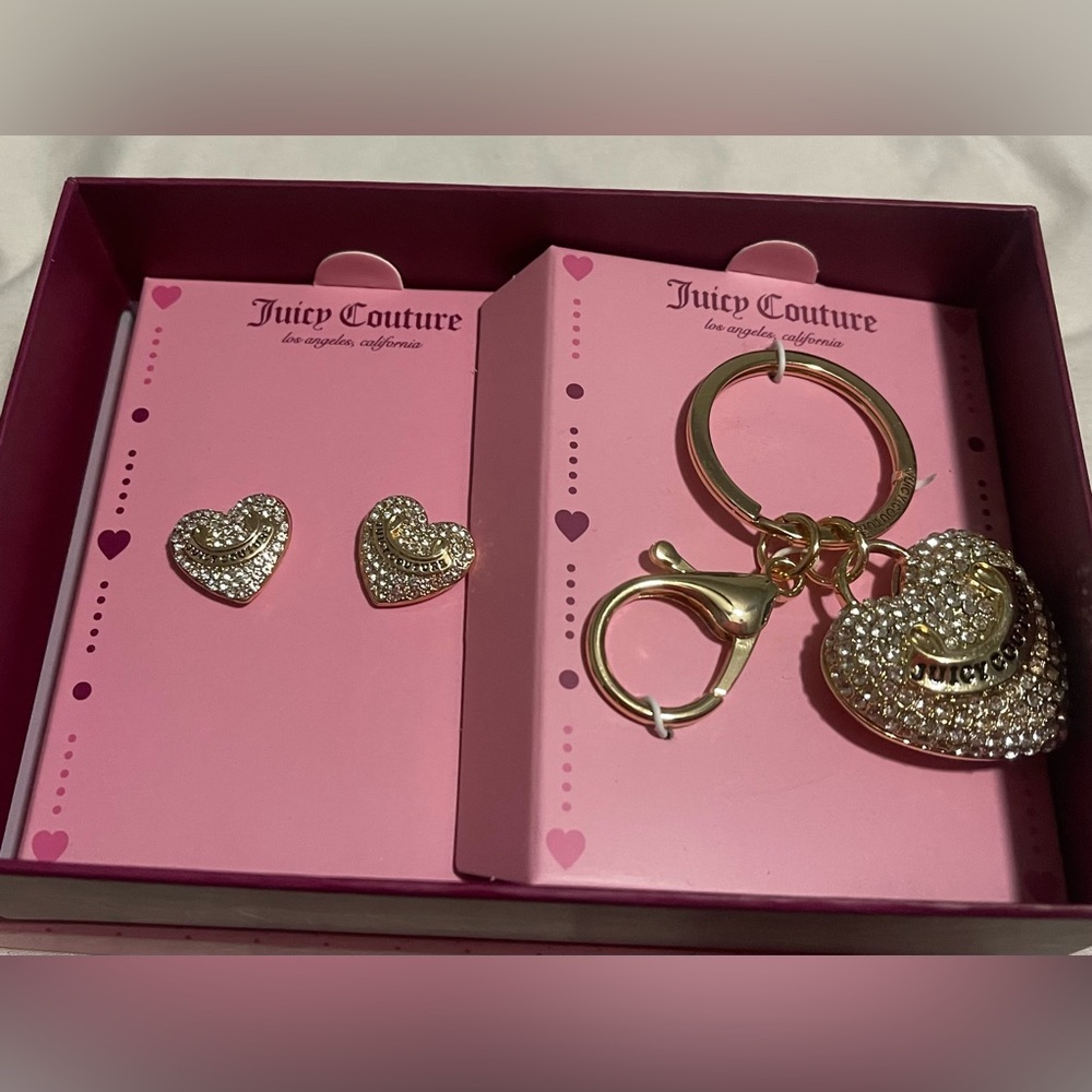 Juicy Couture Heart Keychain and Earring Set